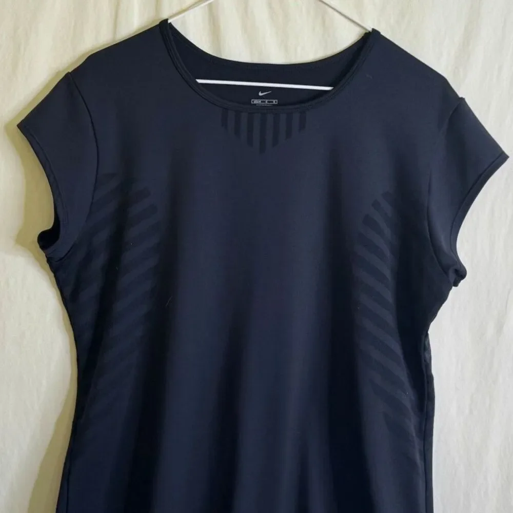 Women's Nike Dri Fit Black Athletic Short-Sleeve Top Textured Side Panels Size L